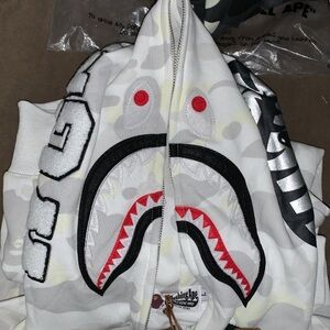 BAPE City Camo Shark Full Zip Hoodie(White ) Size L .